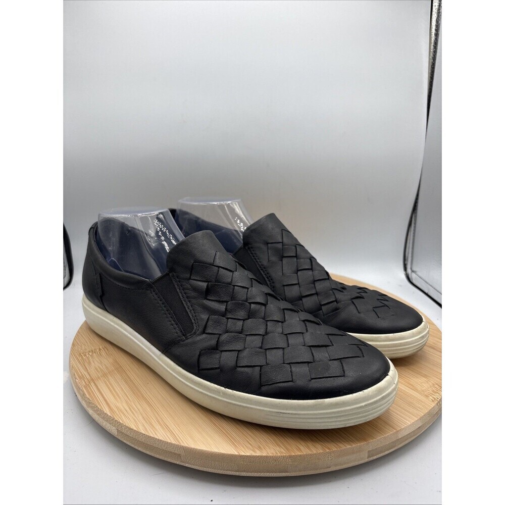 ECCO Woven Leather Slip On Loafer Sneaker Black Women’s 12 Extra Width